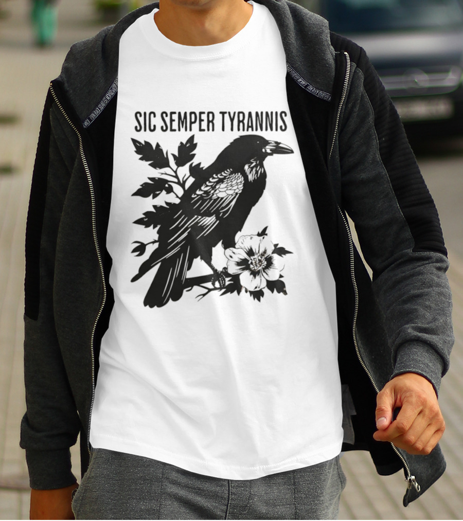 Sic Semper Tyrannis Raven With Leaves Graphic T-Shirt