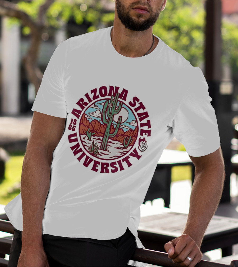 Arizona State University 1885 Desert Cactus Landscape Sun Moon Iconic Symbol T-Shirt