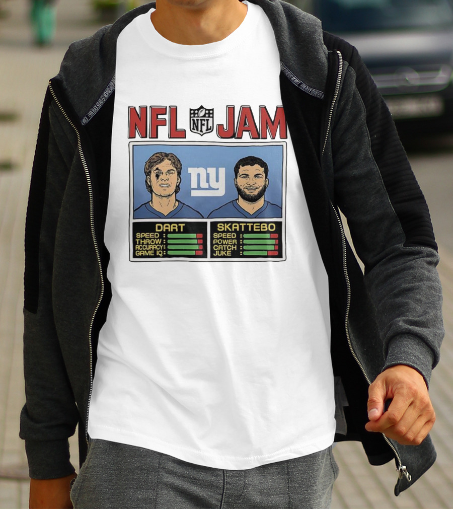 New York Giants NFL Jam Cam Skattebo Jaxson Dart Classic Video Game Theme T-Shirt
