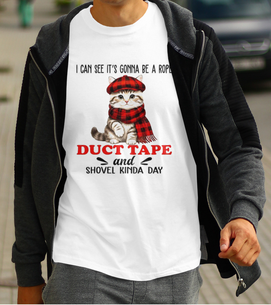 Cat In Red Plaid Hat Duct Tape Christmas T-Shirt