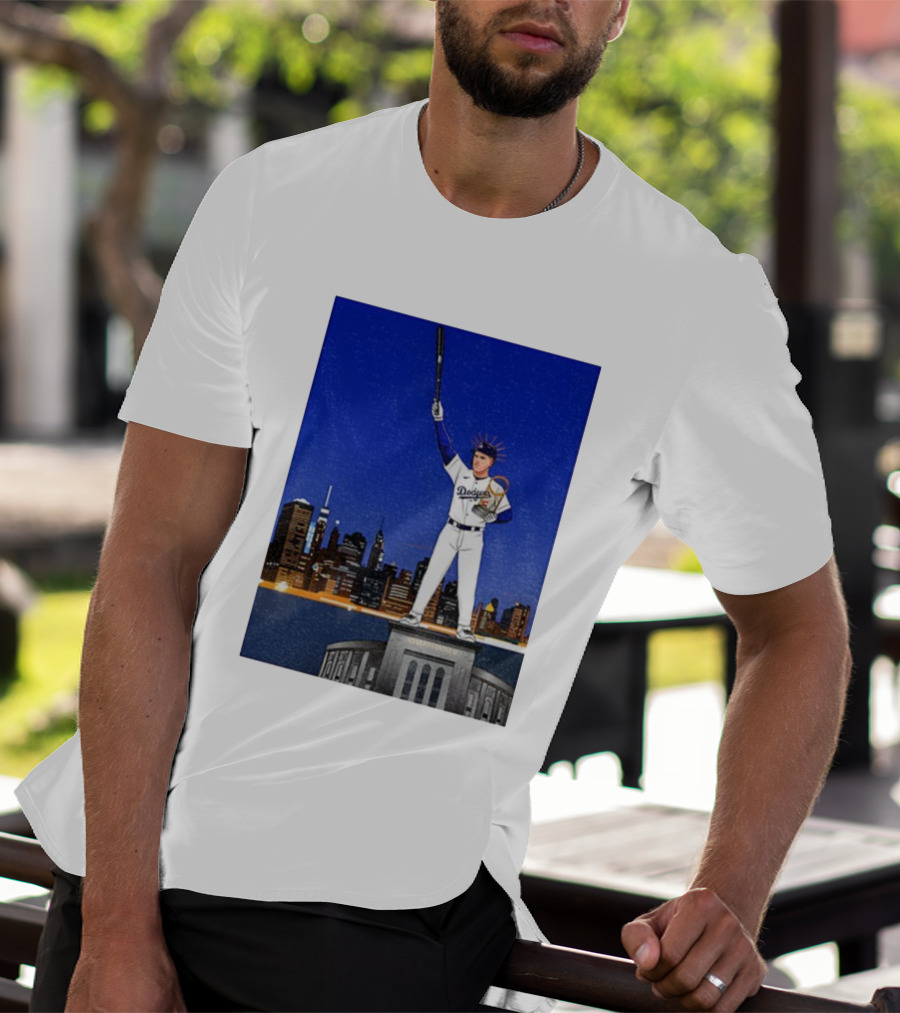 Freddie Freeman Dodgers Statue Of Liberty New York Skyline 2024 MVP T-Shirt
