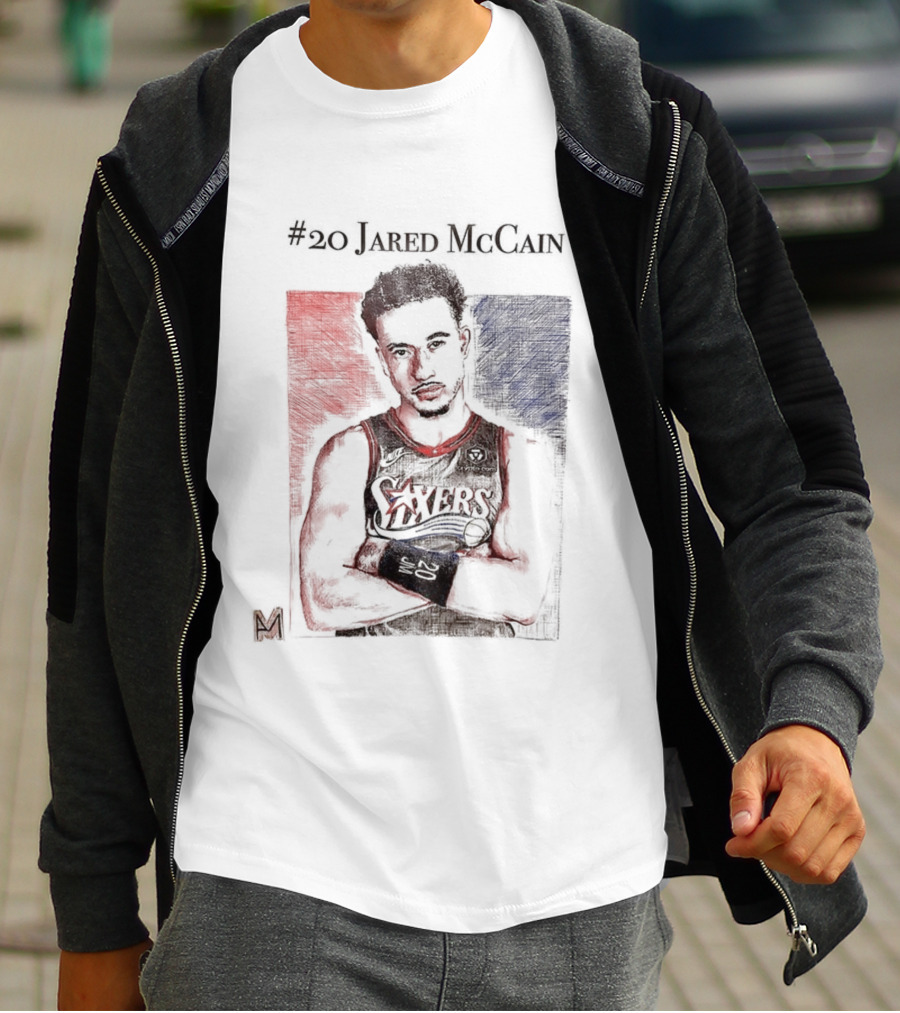 Jared McCain #20 Philadelphia 76ers Basketball Sketch T-Shirt