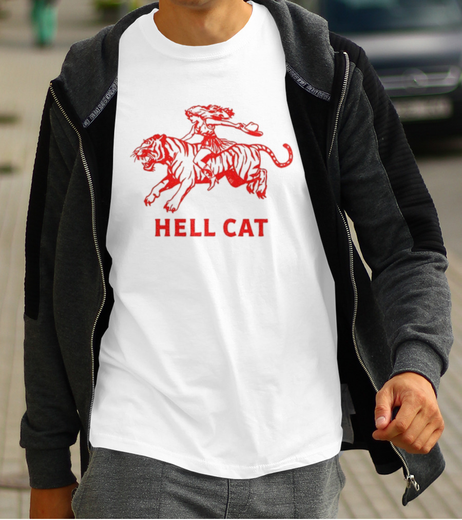 Hell Cat Vintage Cowgirl Riding Tiger Design T-Shirt