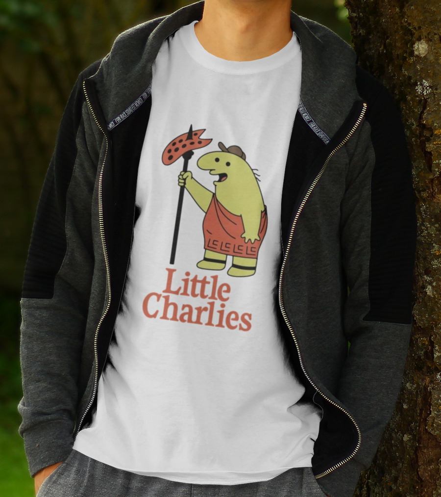 Little Charlies Cartoon Character With Tribal Shield T-Shirt