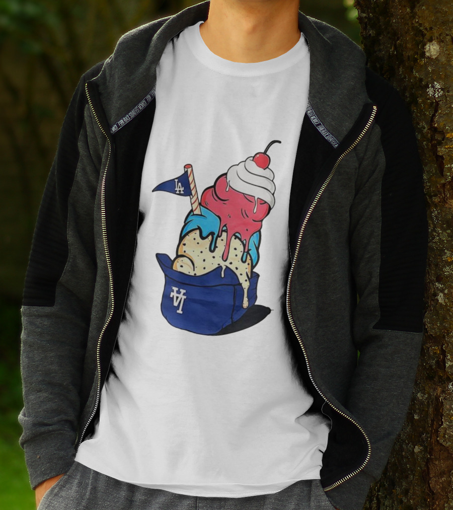 Los Angeles Dodgers Ice Cream Helmet LA Baseball Game Day Treat T-Shirt