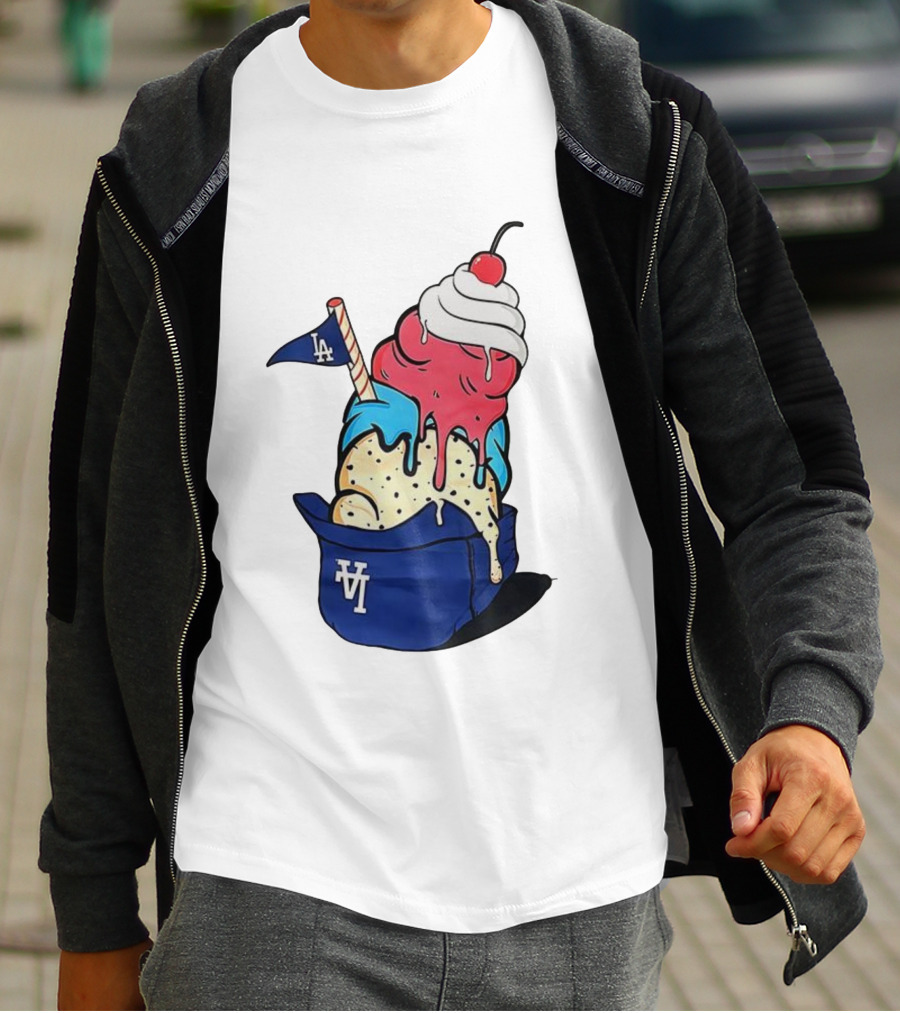 Los Angeles Dodgers Ice Cream Helmet LA Baseball Game Day Treat T-Shirt