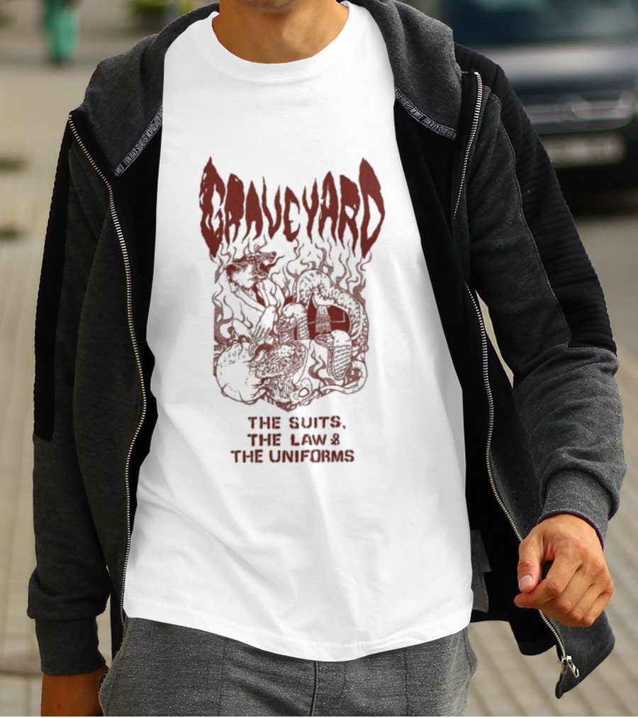 Graveyard The Suits The Law The Uniforms Goliath Skeleton Artwork T-Shirt