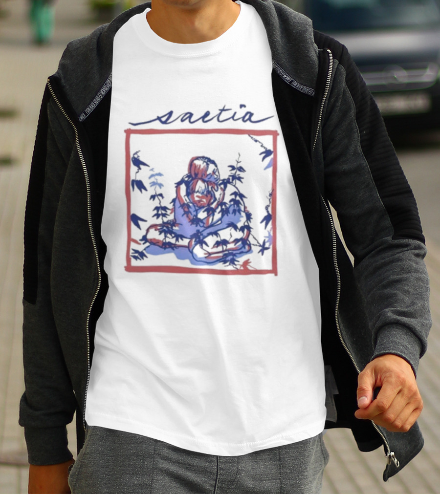 Saetia Tendrils Sketch Art Blue Red Frame T-Shirt
