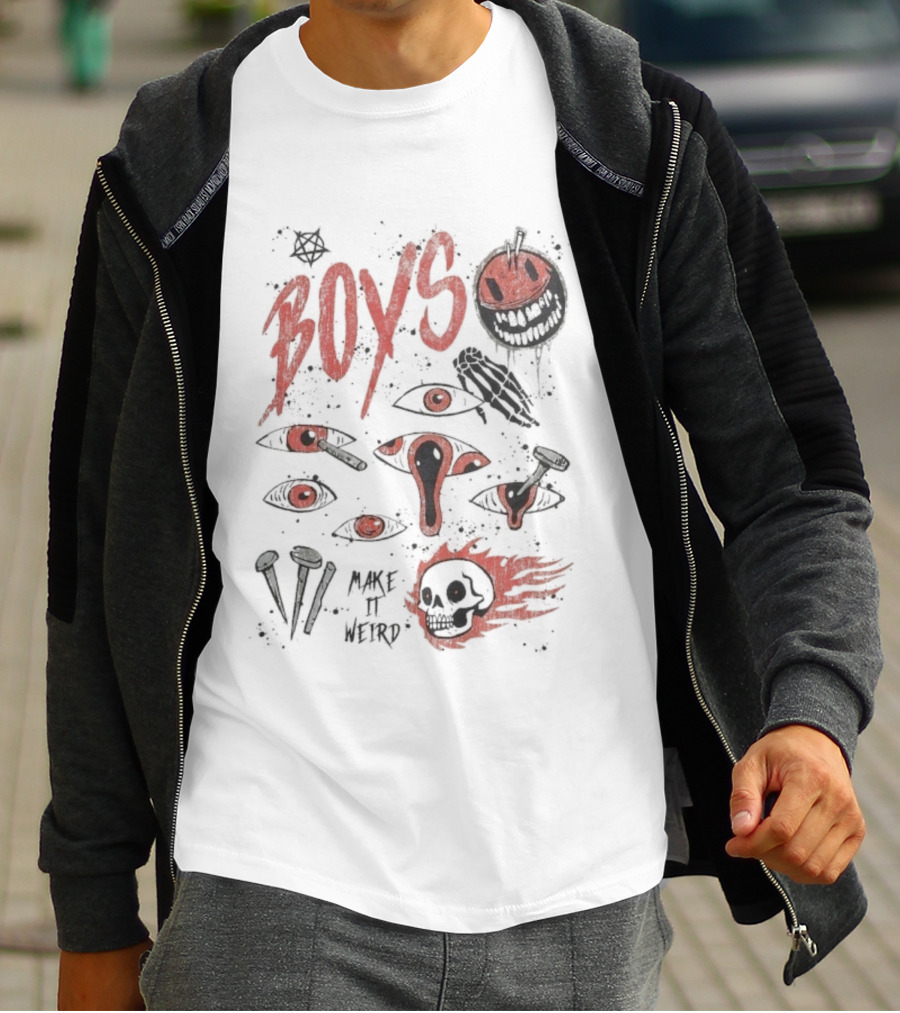 Boys Make It Weird Red Eyes And Skull Design T-Shirt