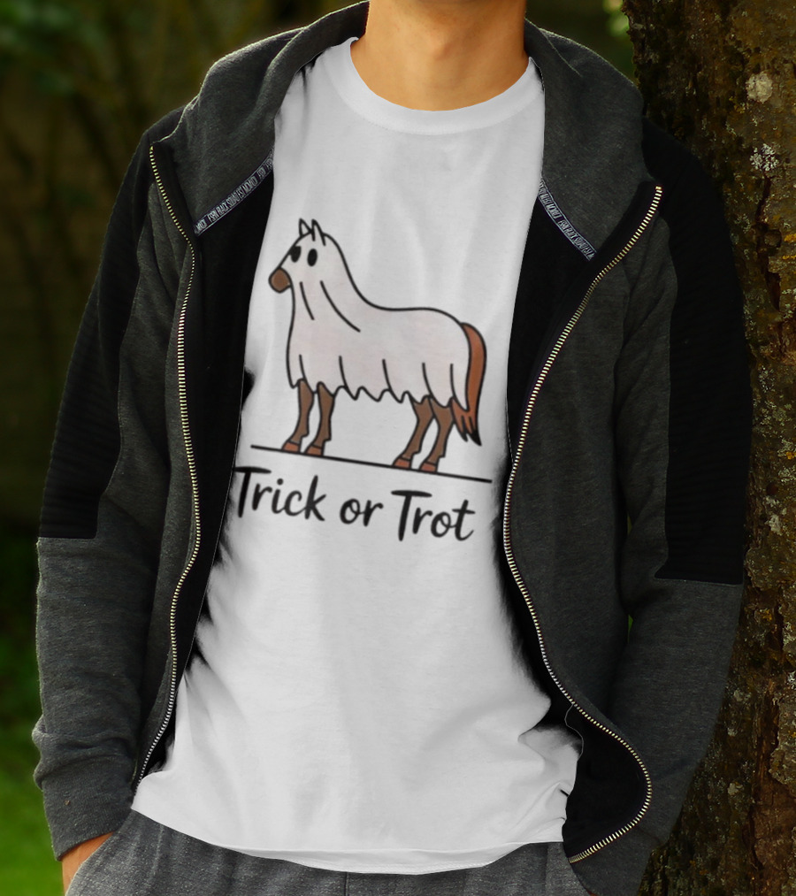 Trick Or Trot Halloween Horse Lover Cute Ghost Costume T-Shirt