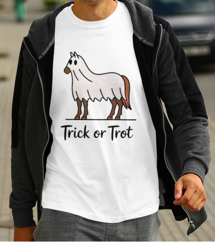 Trick Or Trot Halloween Horse Lover Cute Ghost Costume T-Shirt