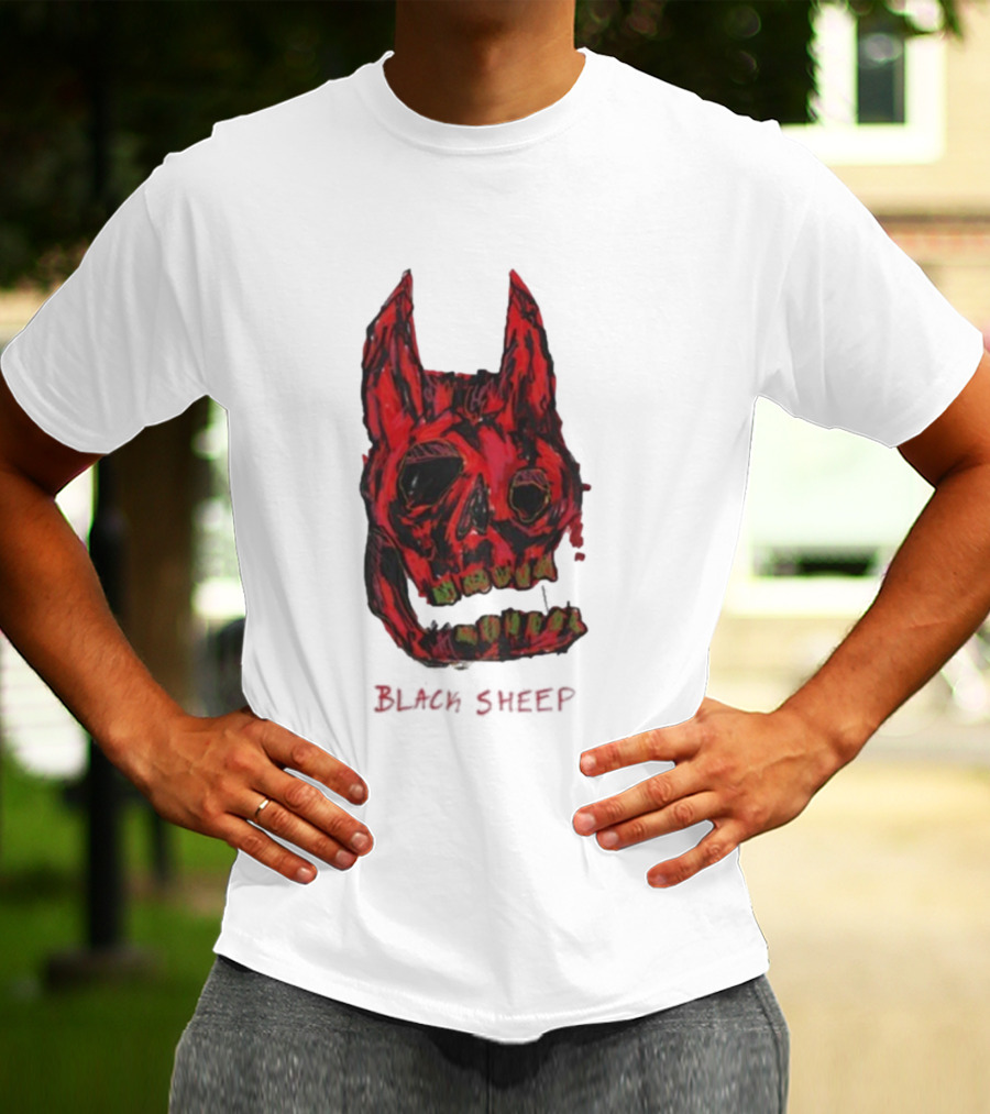Caskey Black Sheep Skull Red Demon Mask T-Shirt