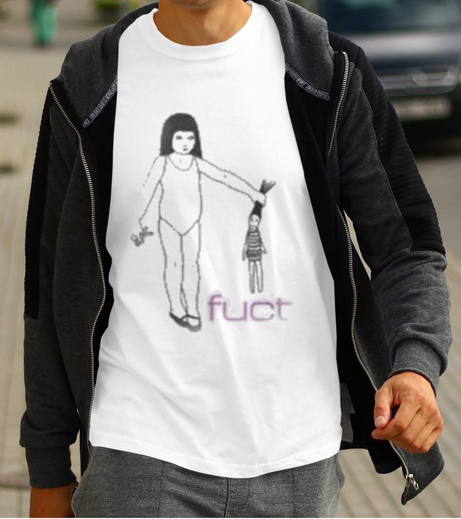 Fuct Scissor Psychosis Drawing With Figure Holding Object T-Shirt