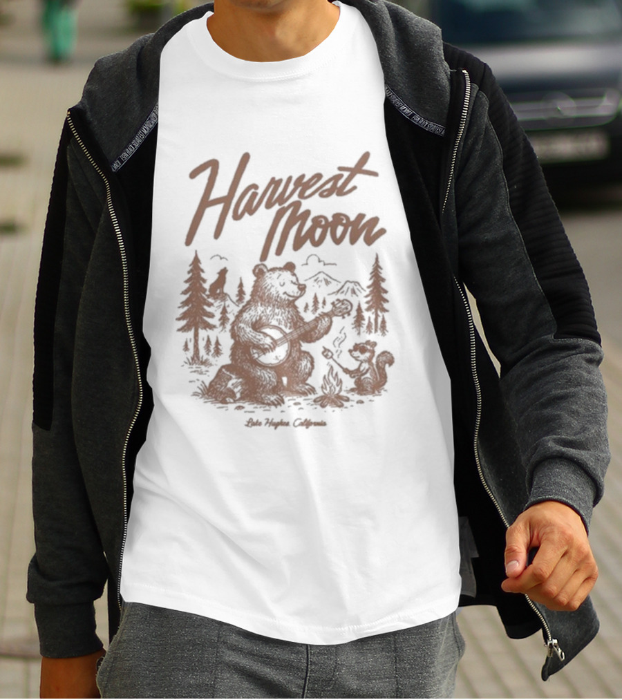 Harvest Moon Lake Hughes California Bear Forest Illustration T-Shirt