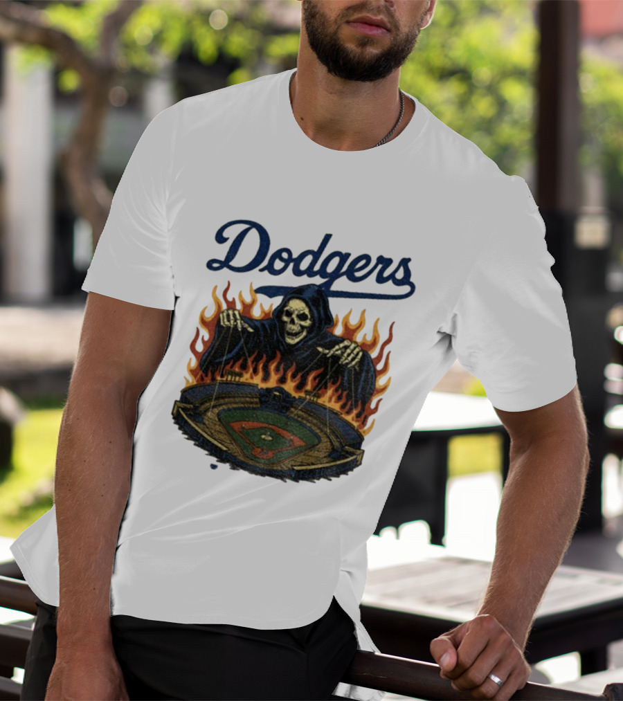 Dodgers Grim Reaper Over Baseball Stadium Fire Swea T-Shirt
