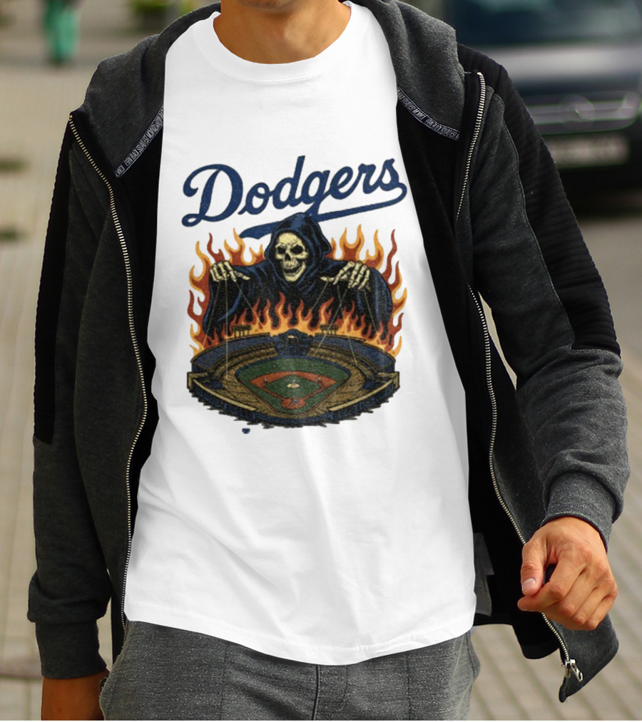 Dodgers Grim Reaper Over Baseball Stadium Fire Swea T-Shirt