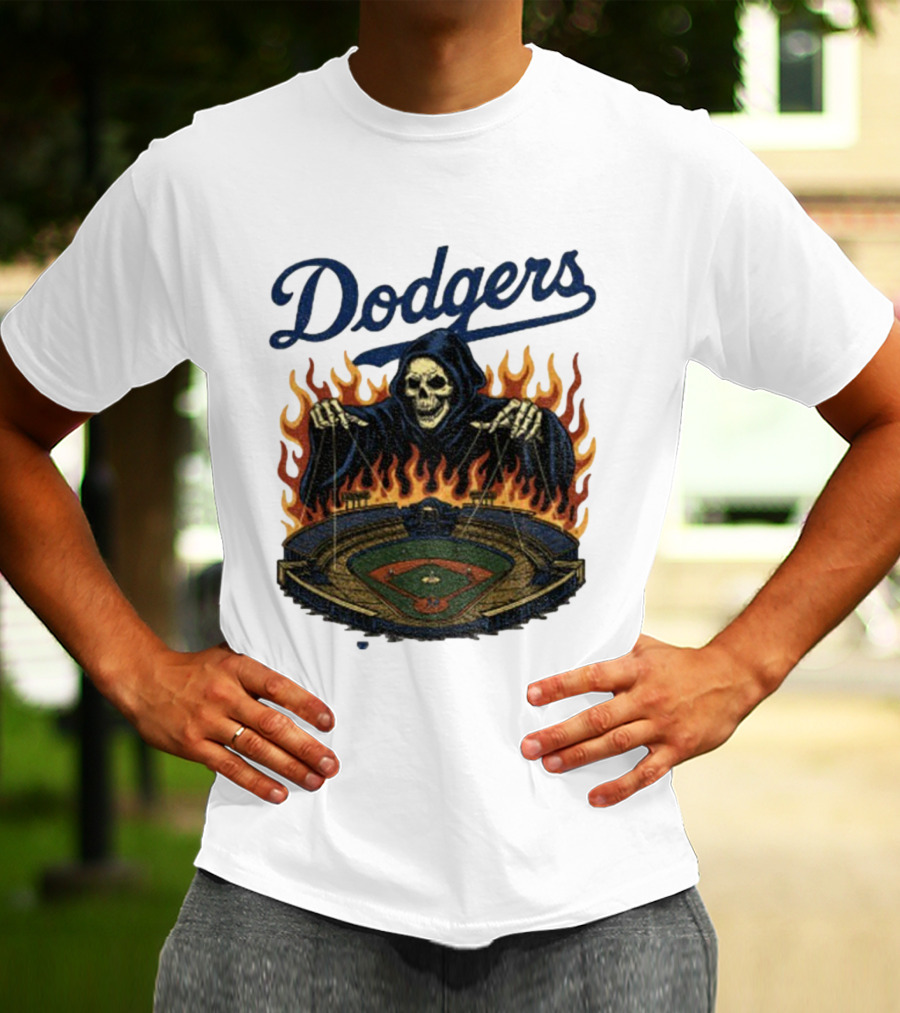 Dodgers Grim Reaper Over Baseball Stadium Fire Swea T-Shirt