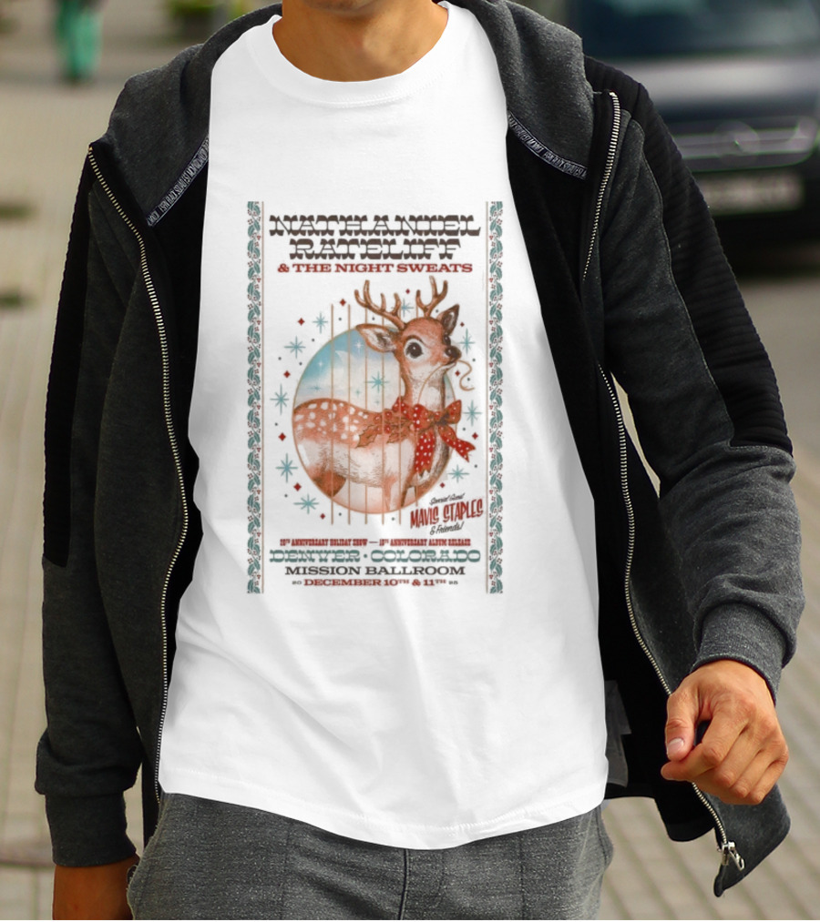 Nathaniel Rateliff Night Sweats Dec 10 11 2025 Mission Ballroom Denver CO Fawn And Deer Bolo Tie T-Shirt