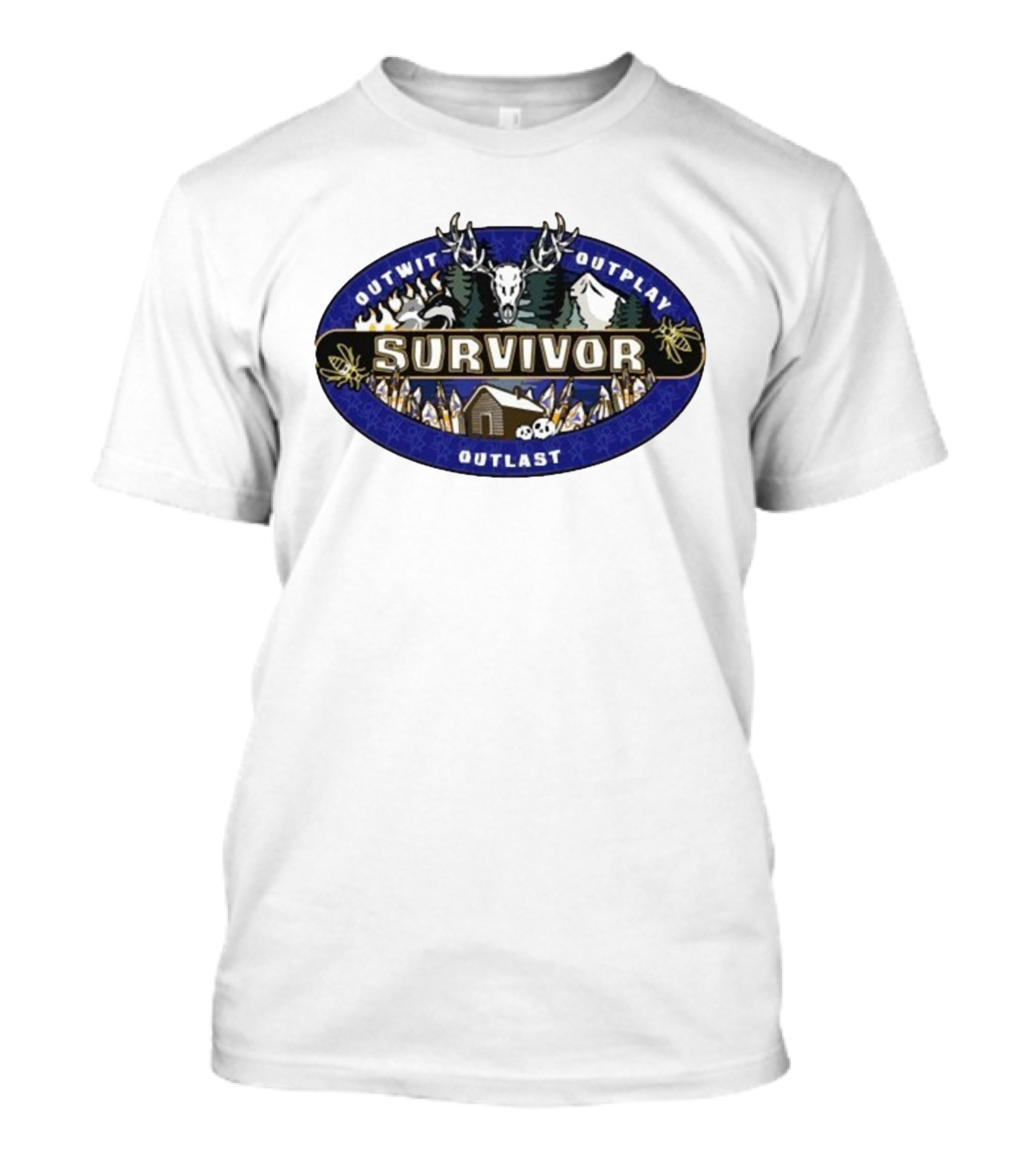 Survivor Yellowjackets Outwit Outplay Outlast Cabin Scene With Deer Skull And Mountains T-Shirt