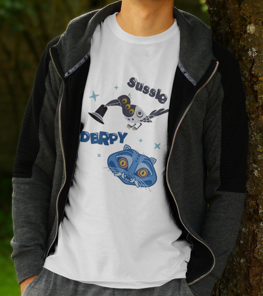 Sussie Derpy Cartoon Bird And Tiger Characters With Stars KPop Demon Hunters T-Shirt