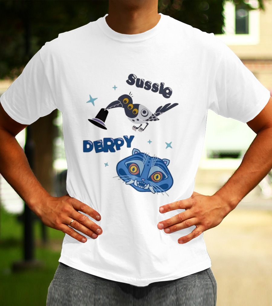 Sussie Derpy Cartoon Bird And Tiger Characters With Stars KPop Demon Hunters T-Shirt