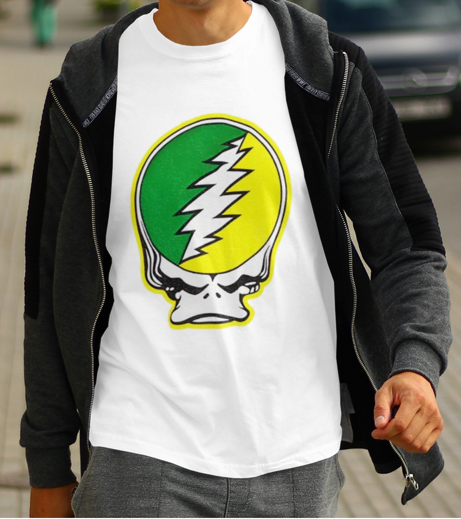Grateful Ducks Grateful Dead Steal Your Face Green Yellow Bolt 26 T-Shirt