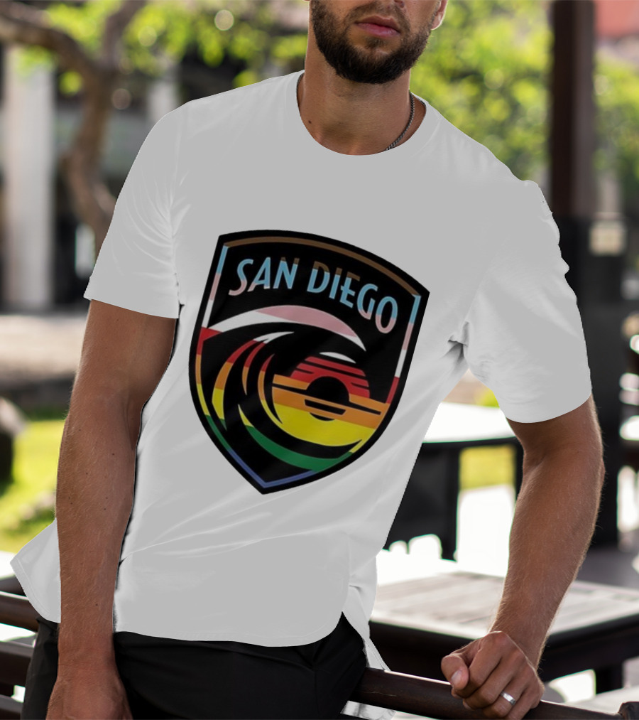 San Diego Wave FC LGBTQ+ Pride Rainbow Wave Sunset T-Shirt