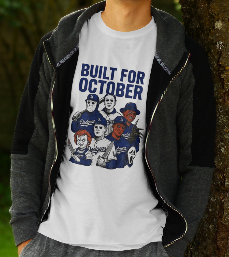 Built For October Michael Myers Freddy Krueger Chucky Ghostface Los Angeles Dodgers MLB 2025 T-Shirt