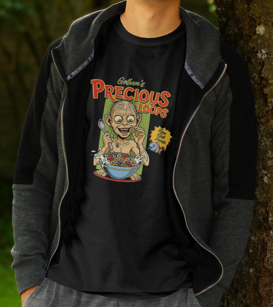 Gollum’s Precious Loops Free Fish Inside Lord Of The Rings Froot Loops Parody T-Shirt