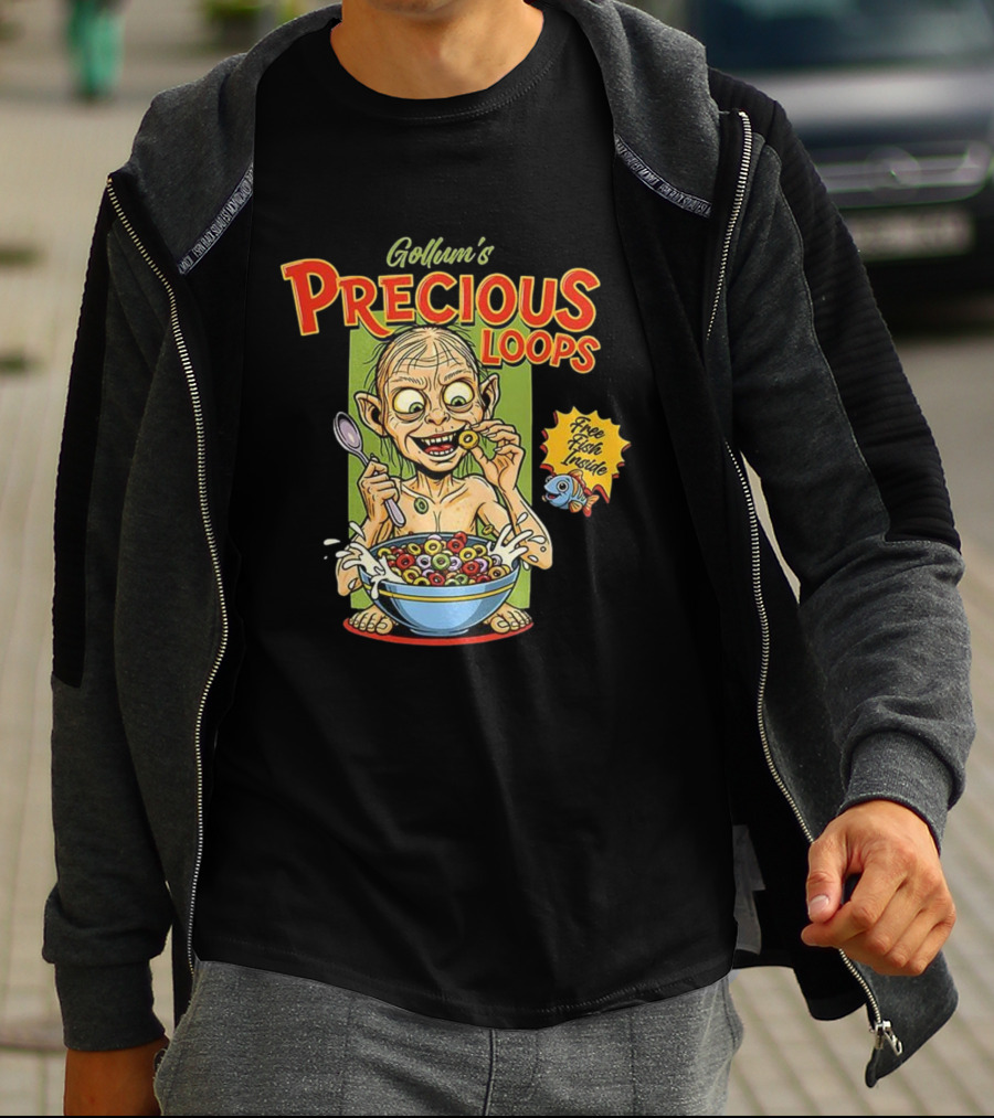 Gollum’s Precious Loops Free Fish Inside Lord Of The Rings Froot Loops Parody T-Shirt