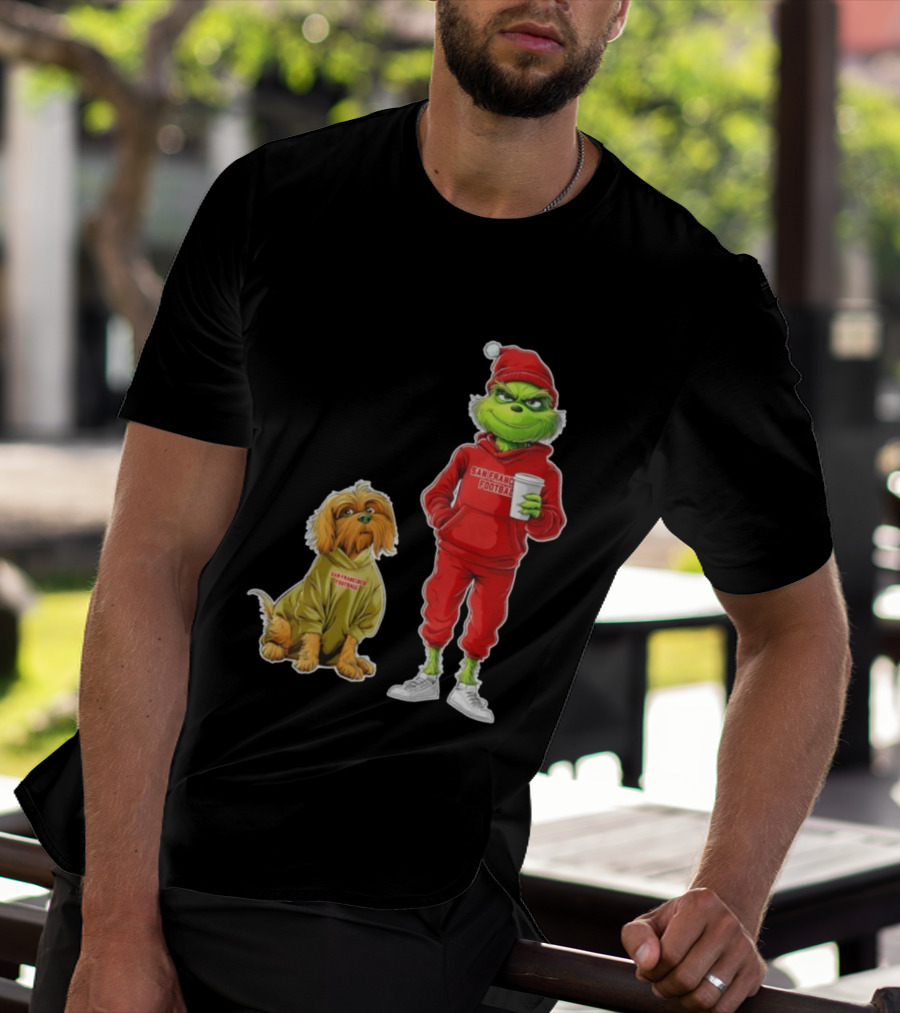 San Francisco Football Grinch And Dog Christmas 49ers Holiday T-Shirt