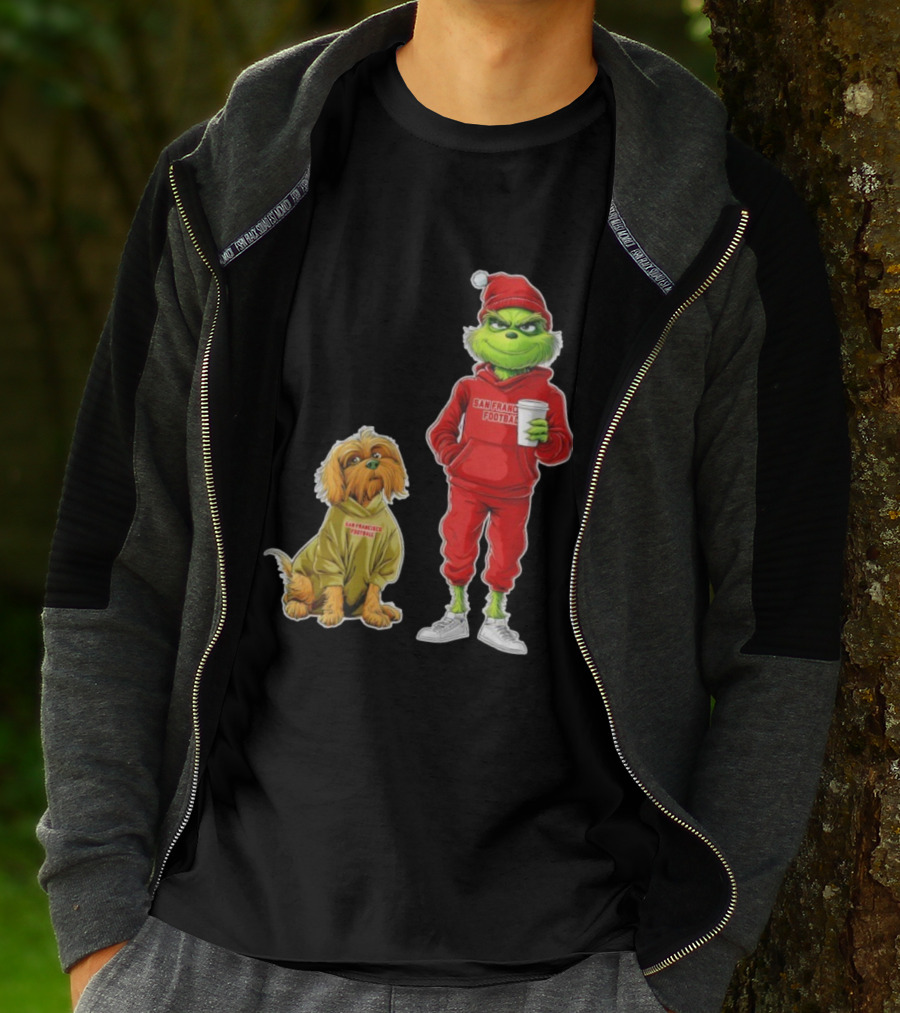 San Francisco Football Grinch And Dog Christmas 49ers Holiday T-Shirt