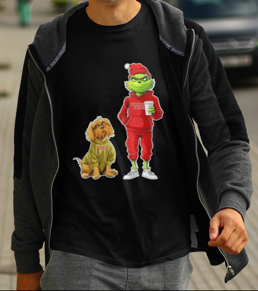 San Francisco Football Grinch And Dog Christmas 49ers Holiday T-Shirt