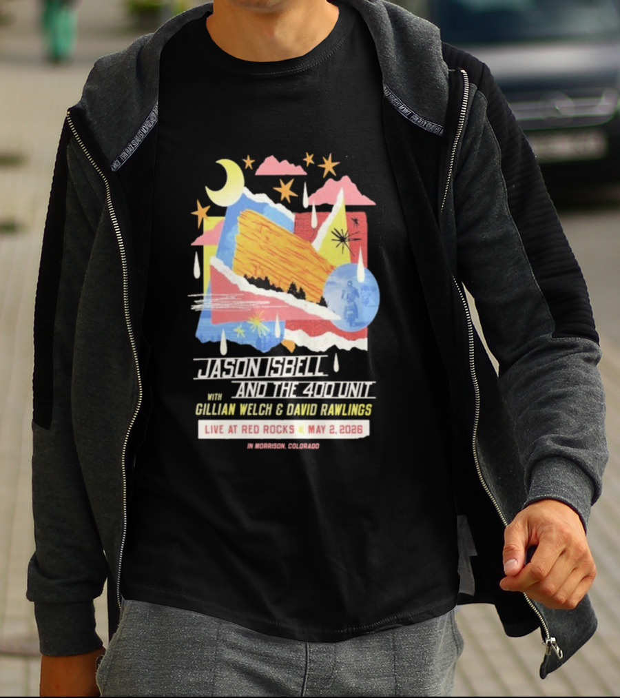 Jason Isbell And The 400 Unit Live Red Rocks May 2 2026 Gillian Welch David Rawlings Moon Stars T-Shirt
