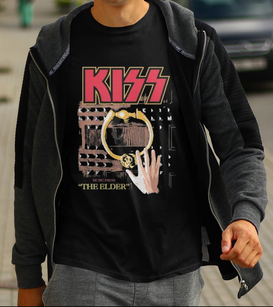 Kiss Music From The Elder Door Knocker Hand Iconic Rock Album Cover T-Shirt