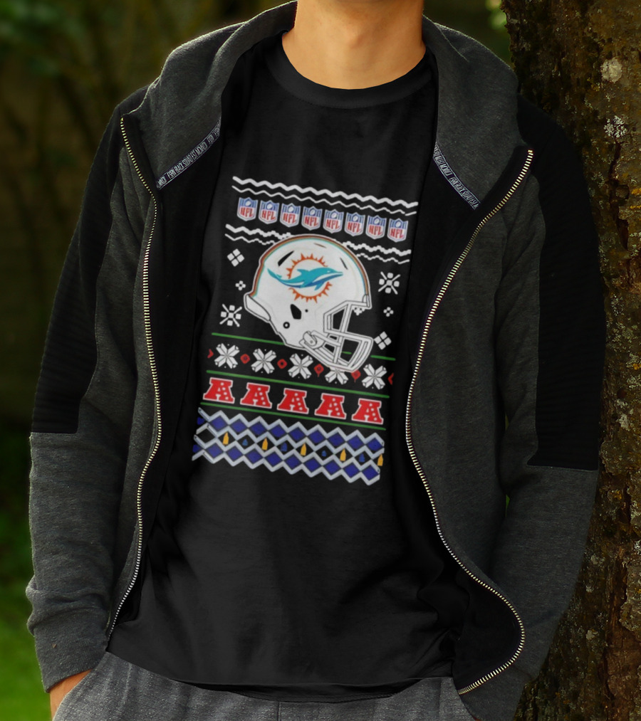 Miami Dolphins Christmas NFL 2025 Holiday Ugly Sweater Style Football T-Shirt