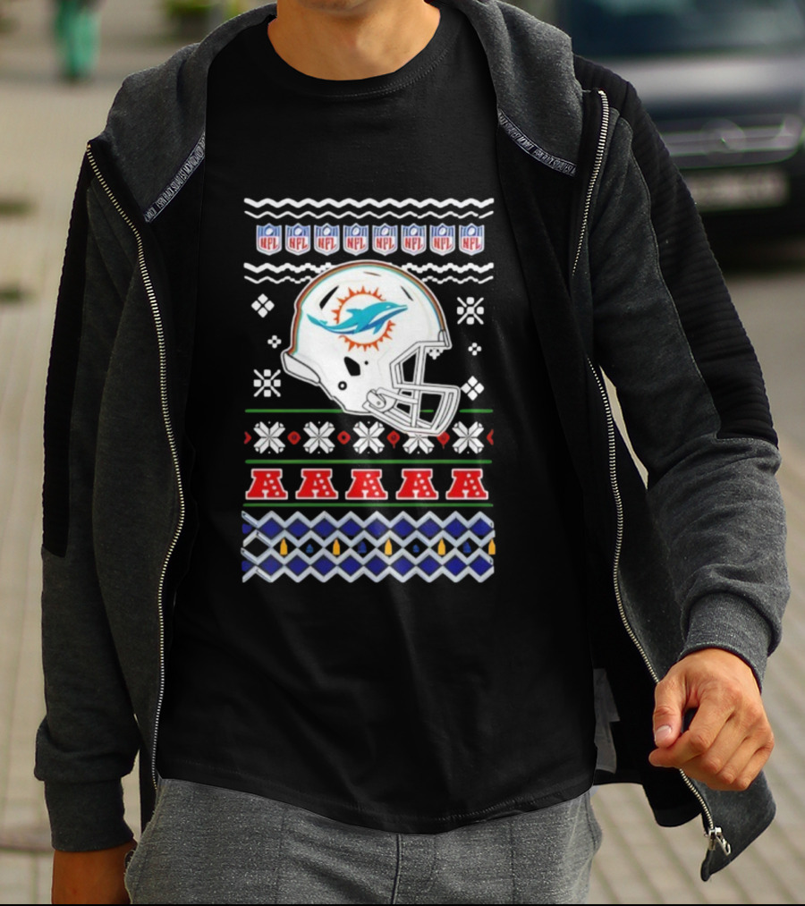 Miami Dolphins Christmas NFL 2025 Holiday Ugly Sweater Style Football T-Shirt
