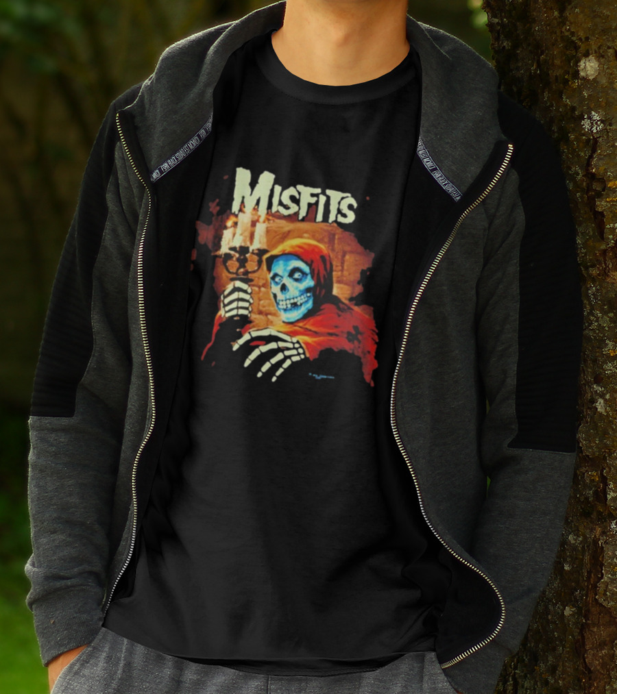 Misfits Candle Holding Skeleton In Red Hood T-Shirt