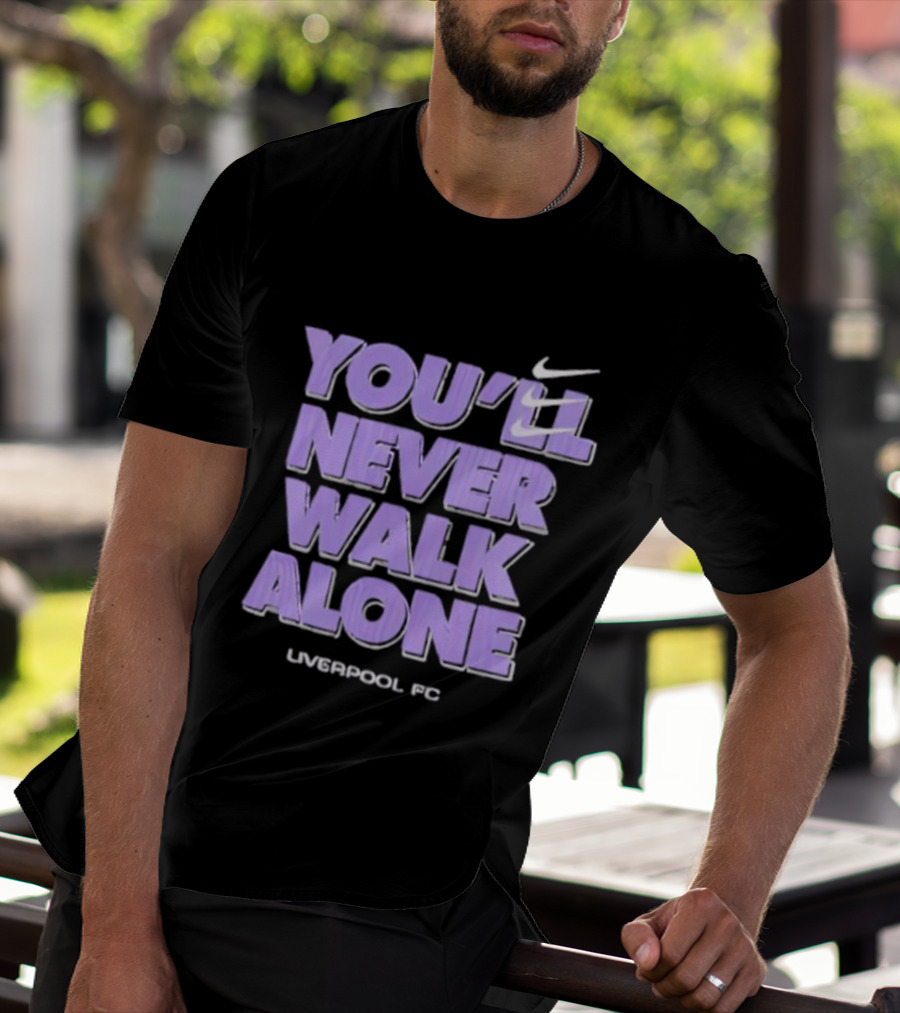 Nike You'll Never Walk Alone Liverpool FC Purple Text With Iconic Swoosh T-Shirt