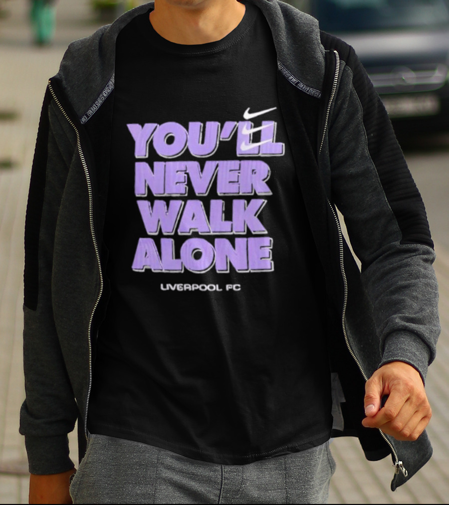 Nike You'll Never Walk Alone Liverpool FC Purple Text With Iconic Swoosh T-Shirt