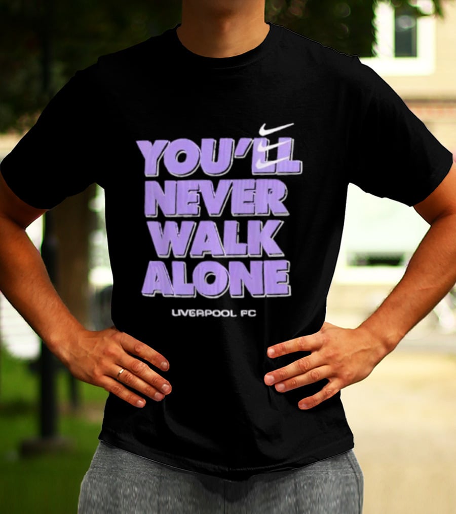 Nike You'll Never Walk Alone Liverpool FC Purple Text With Iconic Swoosh T-Shirt