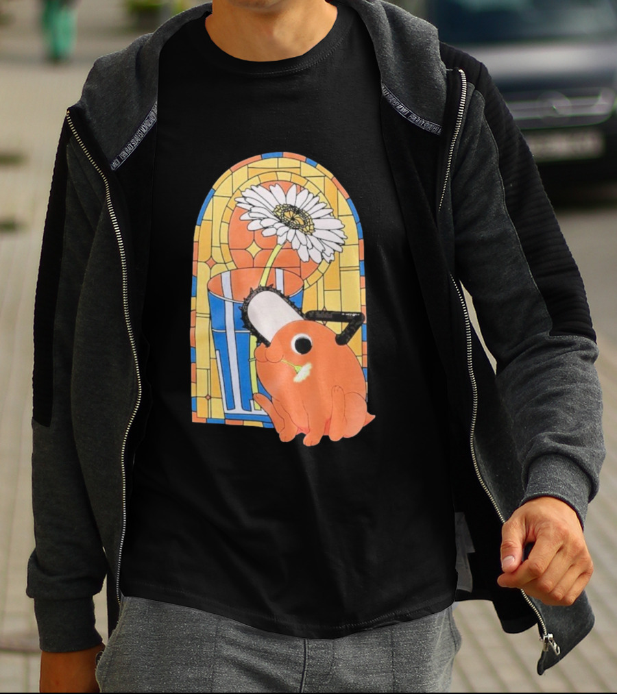 Chainsaw Man Pochita Stained Glass Flower And Chainsaw T-Shirt