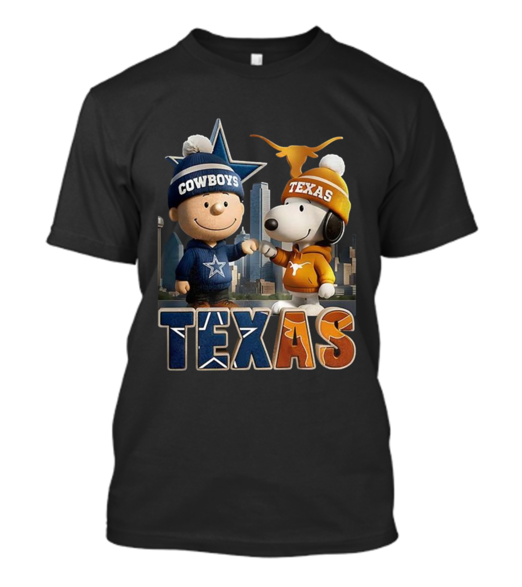 Charlie Brown Snoopy Cowboys Texas Longhorns Fist Bump T-Shirt