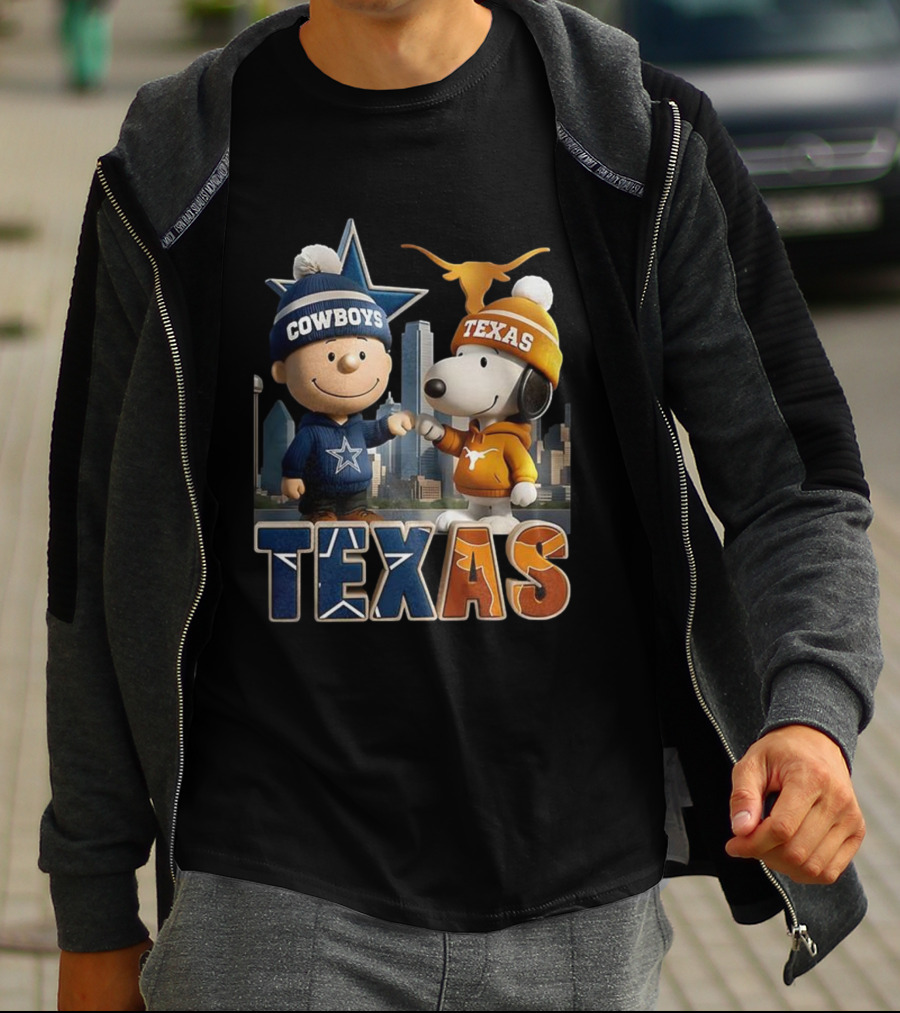 Charlie Brown Snoopy Cowboys Texas Longhorns Fist Bump T-Shirt