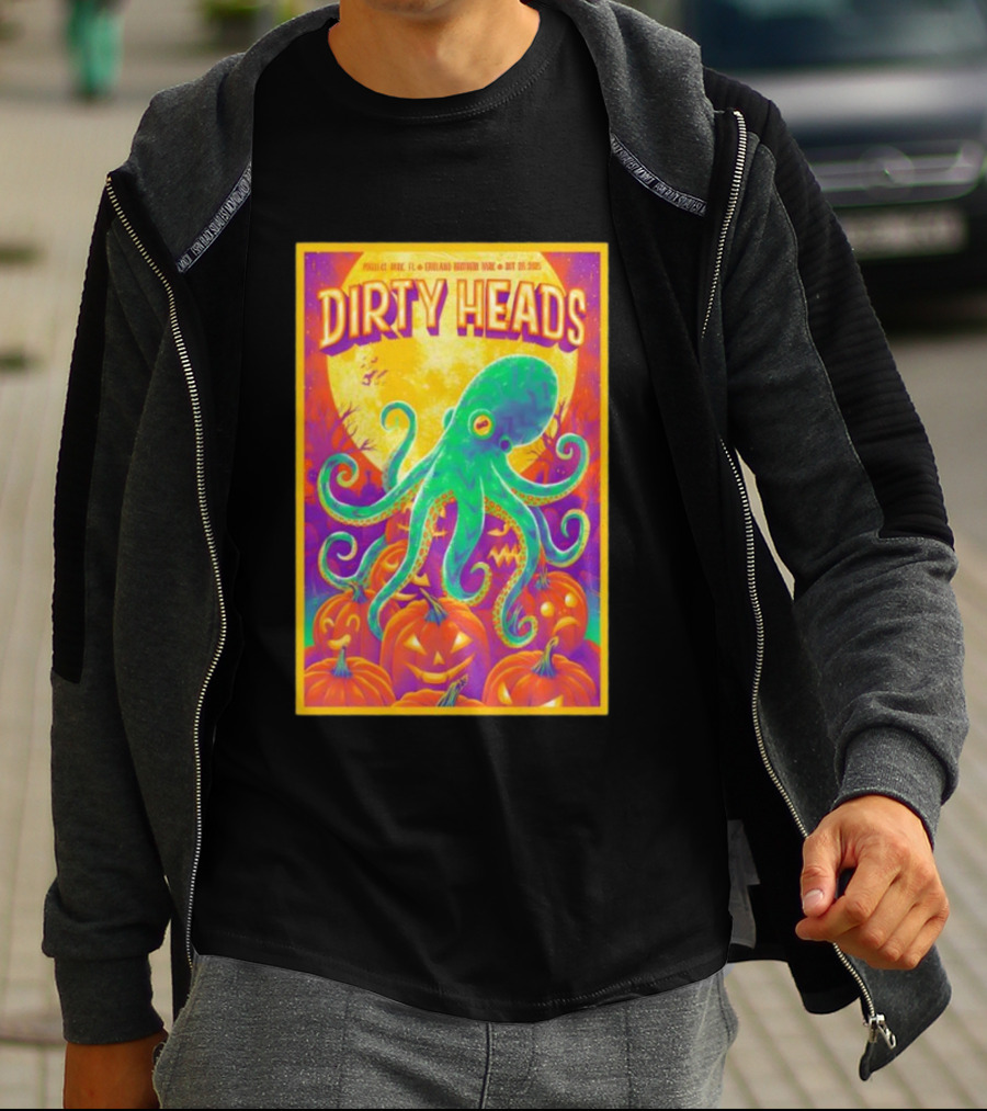 Dirty Heads October 26th 2025 England Brothers Bandshell Park Madeira Beach FL Halloween Octopus Pumpkin Art T-Shirt