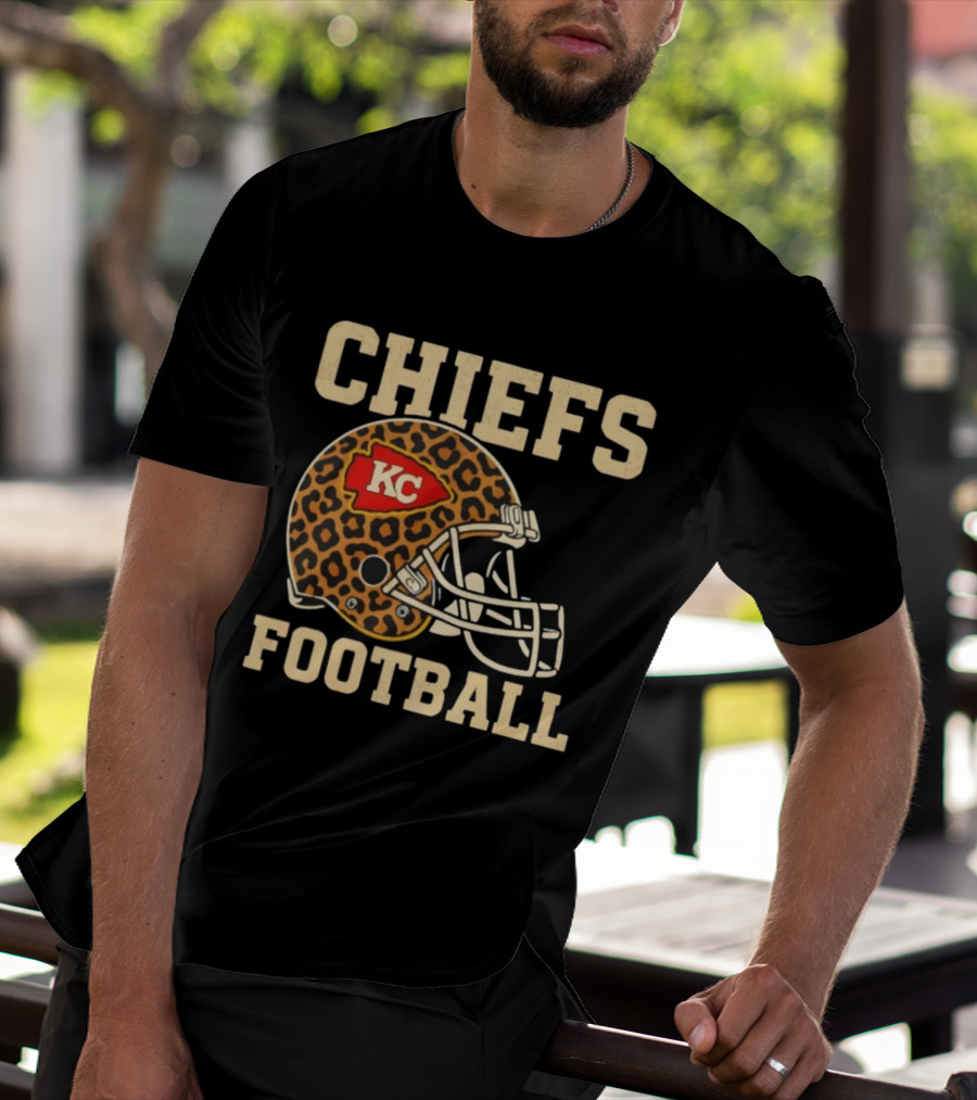 Retro KC Chiefs Leopard Helmet Football Vintage Style T-Shirt