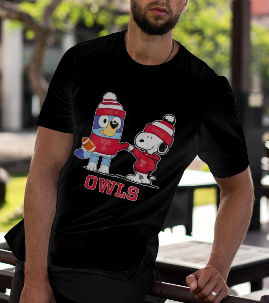 Snoopy Bluey Temple Owls Football Collaboration T-Shirt