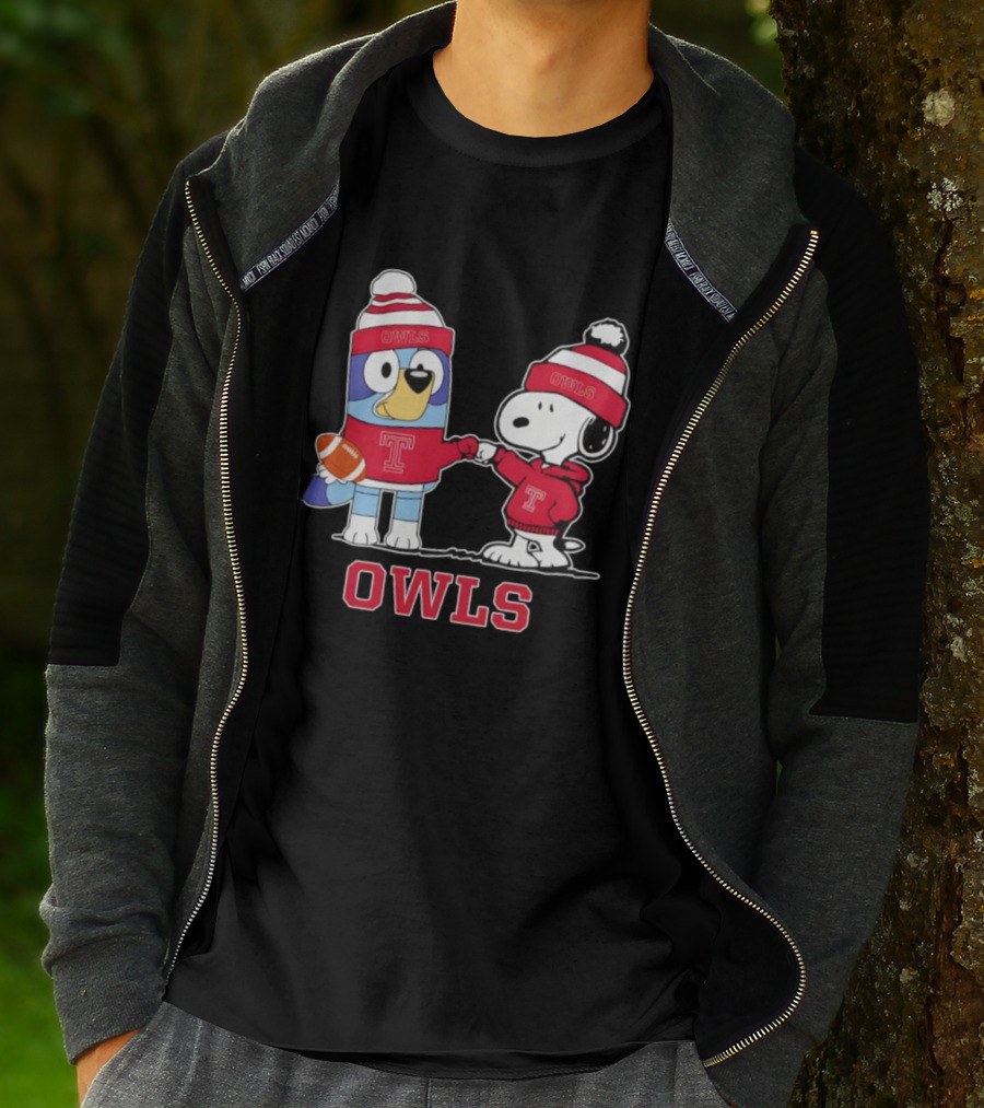 Snoopy Bluey Temple Owls Football Collaboration T-Shirt