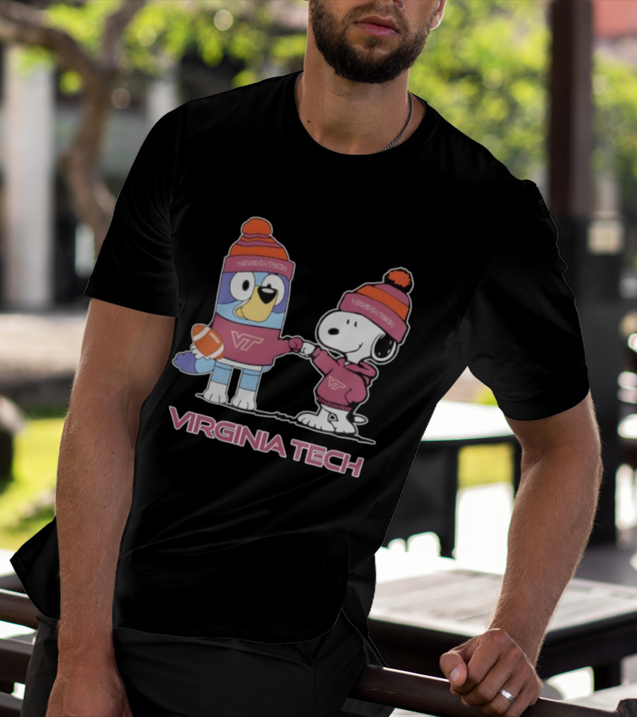 Snoopy Bluey Virginia Tech Hokies Football Collaboration T-Shirt