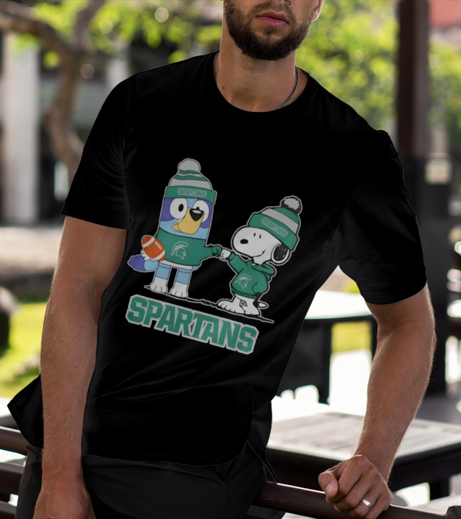 Snoopy And Bluey Fist Bump Michigan State Spartans Football T-Shirt